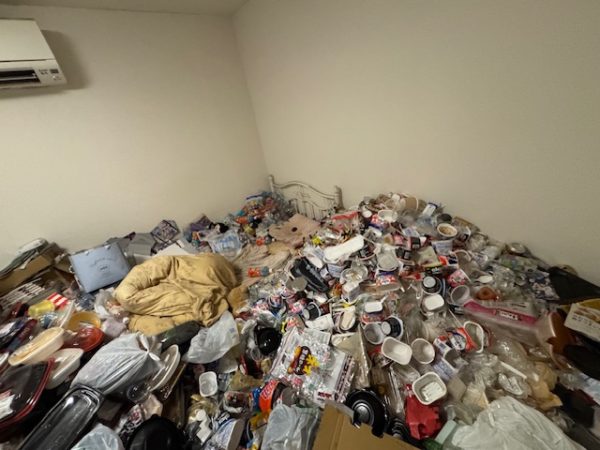 千葉県習志野市の膝の高さまでゴミが積み重なったお部屋